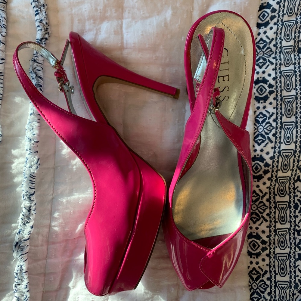 Guess Hot Pink Slingback Platform Pumps size 8
